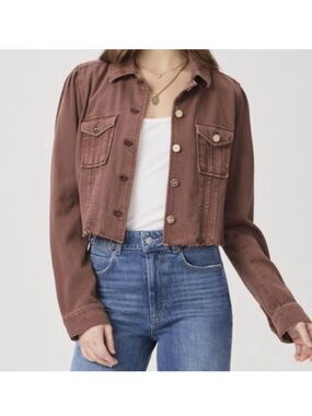 PAIGE cropped pacey denim jacket brown size M